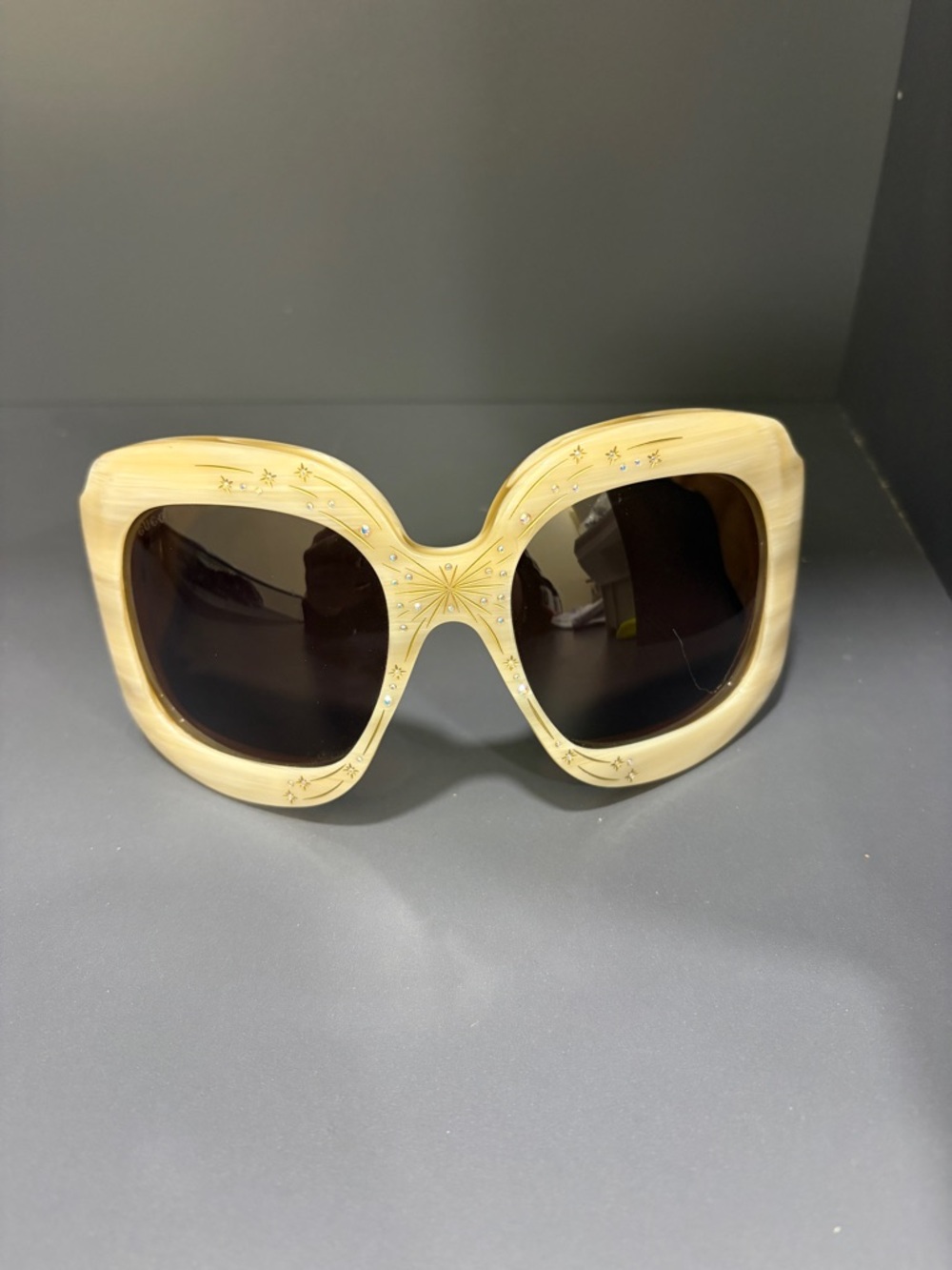 Gucci Oversized Beige Frame Sunglasses with Star Accents